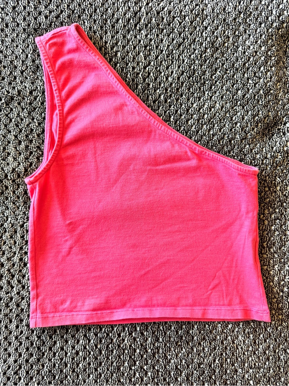 Motel Rocks Asymmetric One-Shoulder Neon Pink Crop Tank
